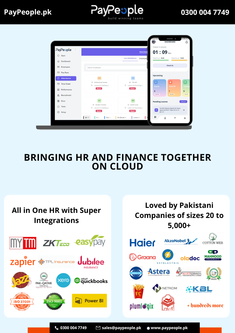 What are top critical features in HR software in Lahore Pakistan for SME's?